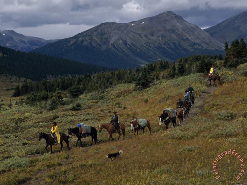 Trail Riders in Jasper S Tonquin Valley painting - Raymond Gehman Trail Riders in Jasper S Tonquin Valley Art Print
