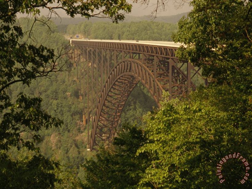 View of The New River Gorge Bridge From One Side painting - Raymond Gehman View of The New River Gorge Bridge From One Side Art Print