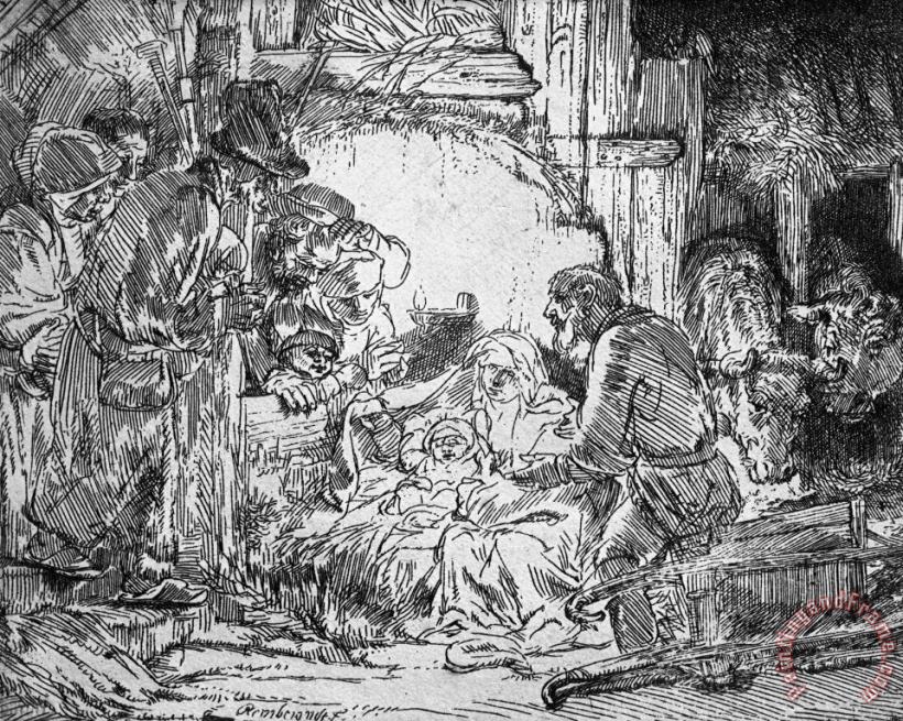 Nativity painting - Rembrandt Nativity Art Print