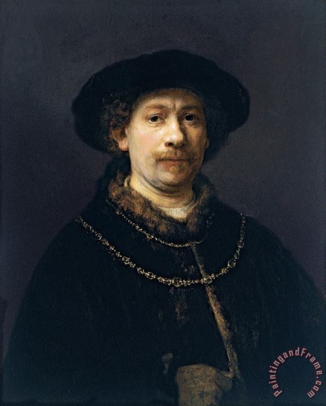 Rembrandt Harmensz van Rijn Self Portrait Wearing a Hat And Two Chains Art Painting