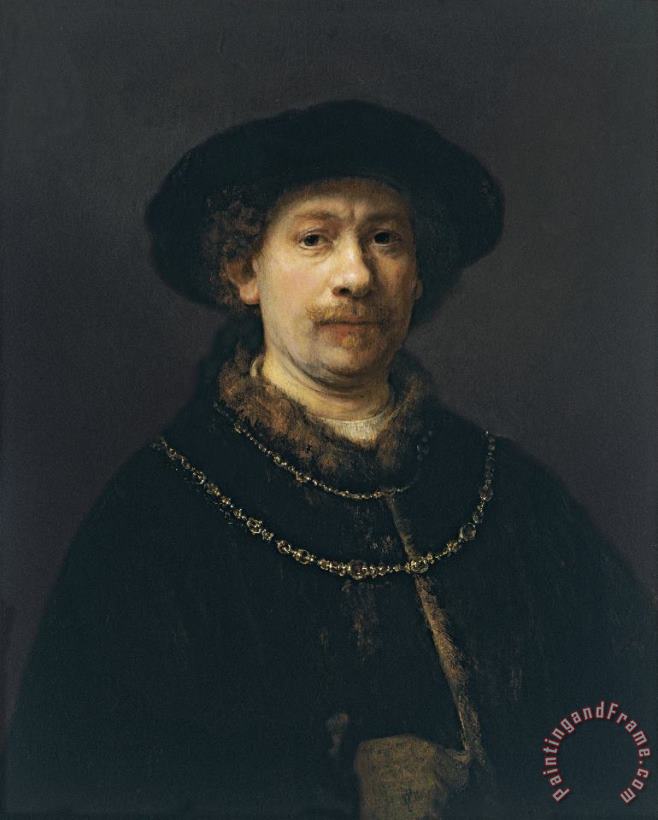 Rembrandt van Rijn Self Portrait Wearing A Hat And Two Chains Art Print