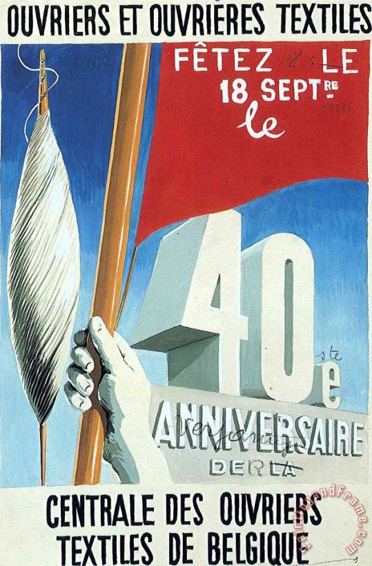 Project of Poster The Center of Textile Workers in Belgium Celebration on 18th September 1938 painting - rene magritte Project of Poster The Center of Textile Workers in Belgium Celebration on 18th September 1938 Art Print