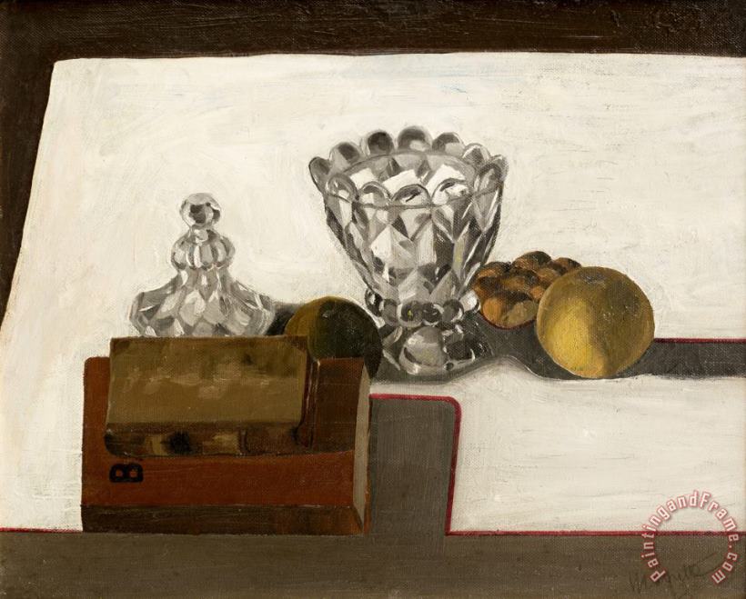 Sugar Bowl with Fruit And Books, 1923 painting - rene magritte Sugar Bowl with Fruit And Books, 1923 Art Print