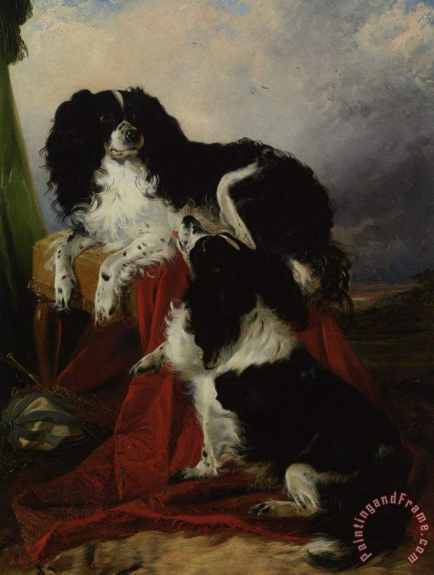 Richard Ansdell King Charles Spaniels Art Painting