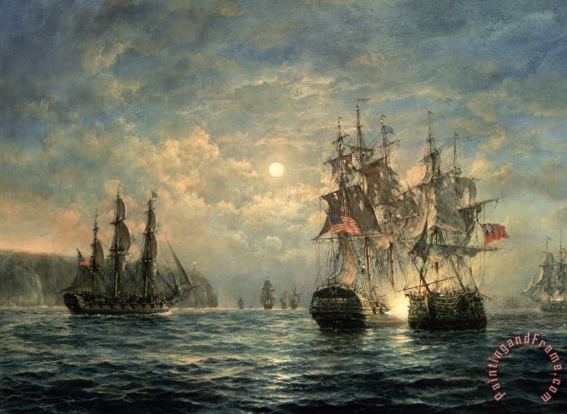 Engagement Between the 'Bonhomme Richard' and the ' Serapis' off Flamborough Head painting - Richard Willis Engagement Between the 'Bonhomme Richard' and the ' Serapis' off Flamborough Head Art Print