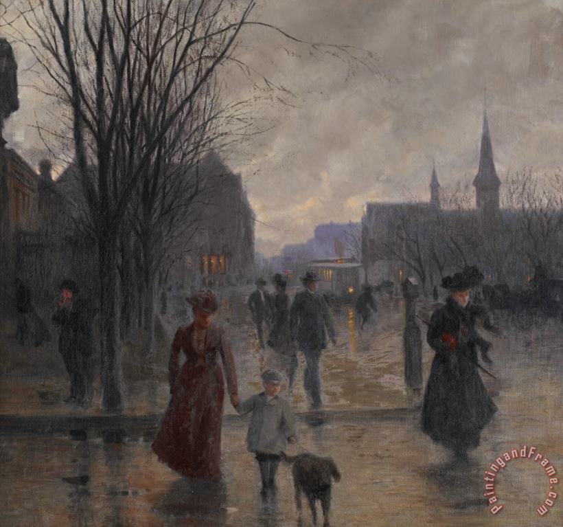 Rainy Evening On Hennepin Avenue painting - Robert Koehler Rainy Evening On Hennepin Avenue Art Print