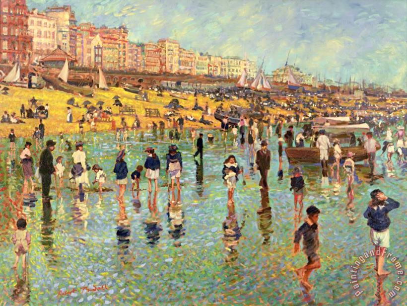 Robert Tyndall Passing Time on Brighton Beach Art Painting