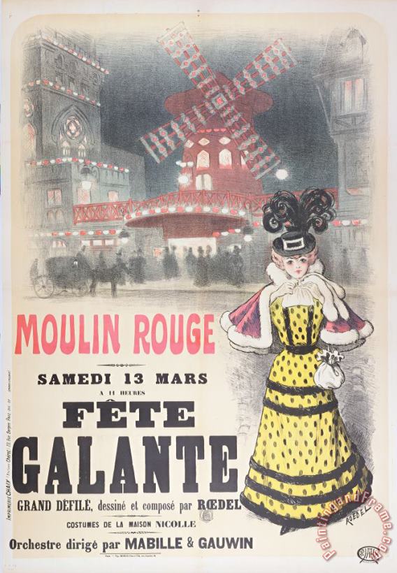 Poster Advertising A Fete Galante At The Moulin Rouge painting - Roedel Poster Advertising A Fete Galante At The Moulin Rouge Art Print
