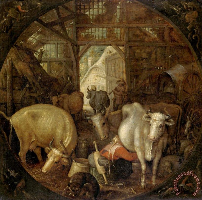 Roelant Savery Cows in a Stable; Witches in The Four Corners Art Painting