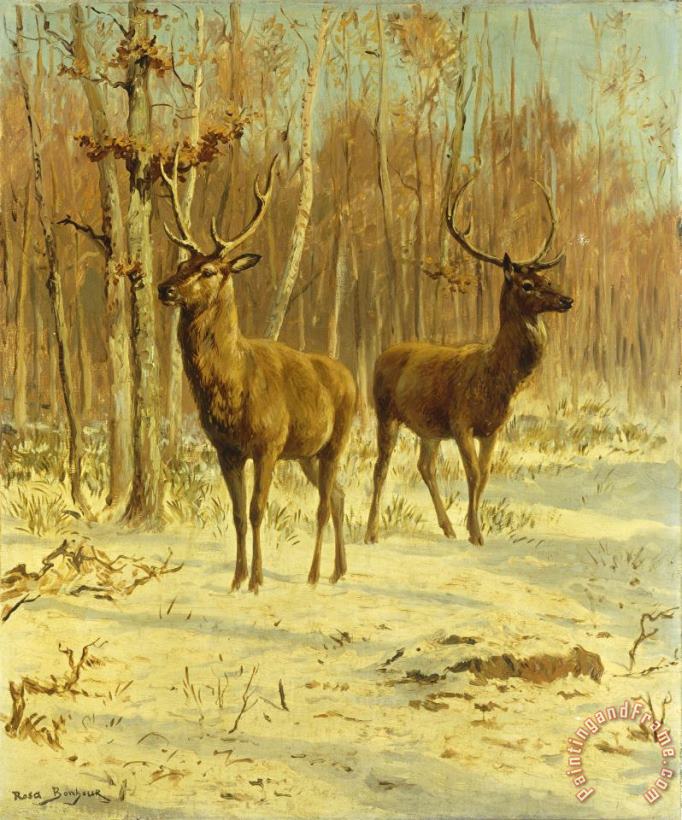 Two Stags In A Clearing In Winter painting - Rosa Bonheur Two Stags In A Clearing In Winter Art Print