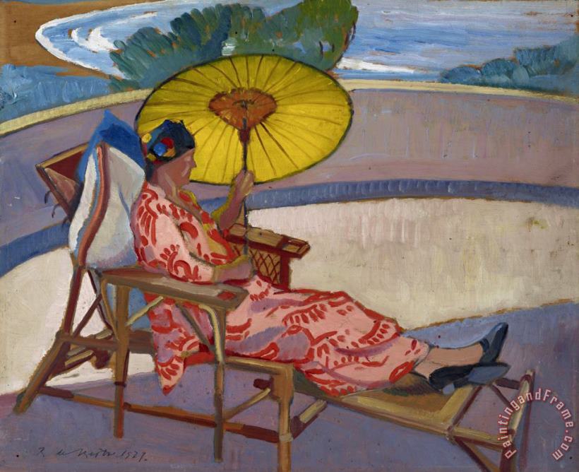 Roy de Maistre Woman with Parasol at Palm Beach Art Print