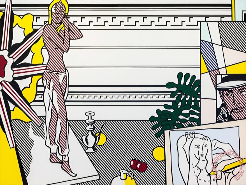 Artist's Studio with Model,, 1974 painting - Roy Lichtenstein Artist's Studio with Model,, 1974 Art Print