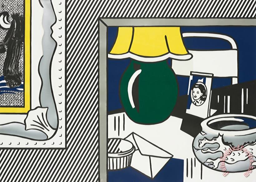 Two Paintings Green Lamp, From Paintings Series, 1984 painting - Roy Lichtenstein Two Paintings Green Lamp, From Paintings Series, 1984 Art Print