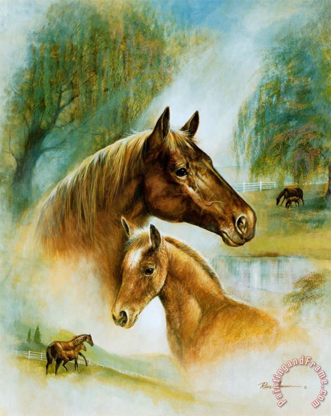 Brown Mare And Fowl painting - Ruane Manning Brown Mare And Fowl Art Print