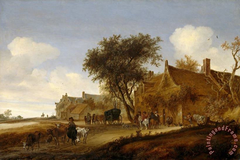 A Village Inn with Stagecoach painting - Salomon van Ruysdael A Village Inn with Stagecoach Art Print