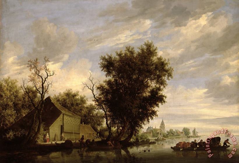 Salomon van Ruysdael River Scene with a Ferry Boat Art Print