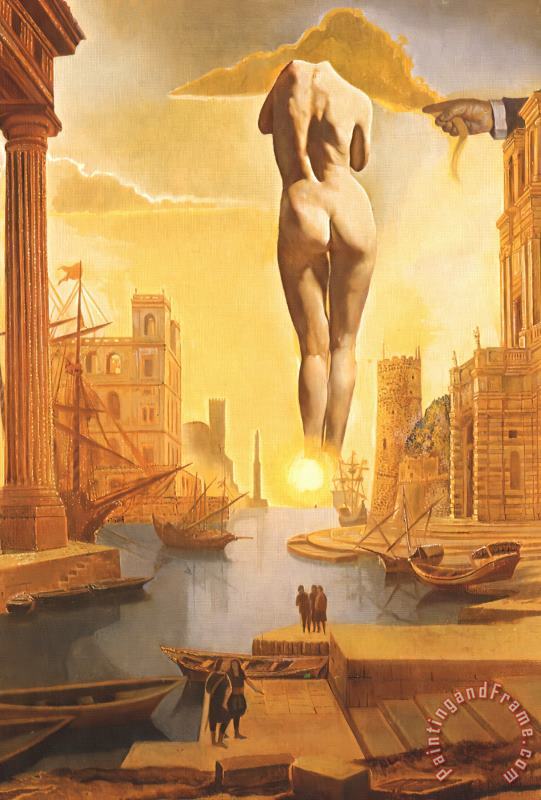 Dali S Hand Drawing Back The Golden Fleece in The Form of a Cloud to Show Gala Completely Nude painting - Salvador Dali Dali S Hand Drawing Back The Golden Fleece in The Form of a Cloud to Show Gala Completely Nude Art Print