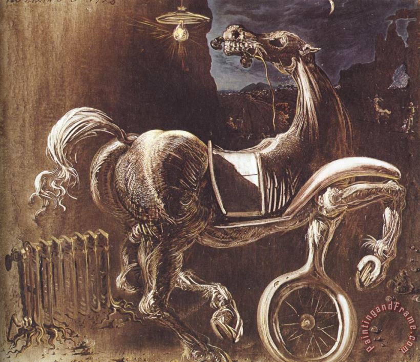 Salvador Dali Debris of an Automobile Giving Birth to a Blind Horse Biting a Telephone Art Painting