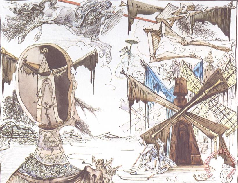 Salvador Dali Don Quixote And The Windmills Art Painting