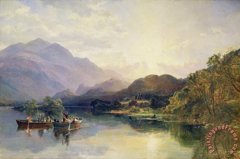 Samuel Bough Fishing Party at Loch Achray with a View of Ben Venue Beyond Art Print