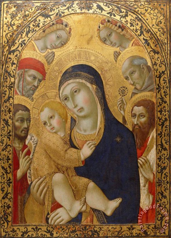 Sano di Pietro Madonna And Child with Saints Jerome, John The Baptist, Bernardino And Bartholomew Art Print