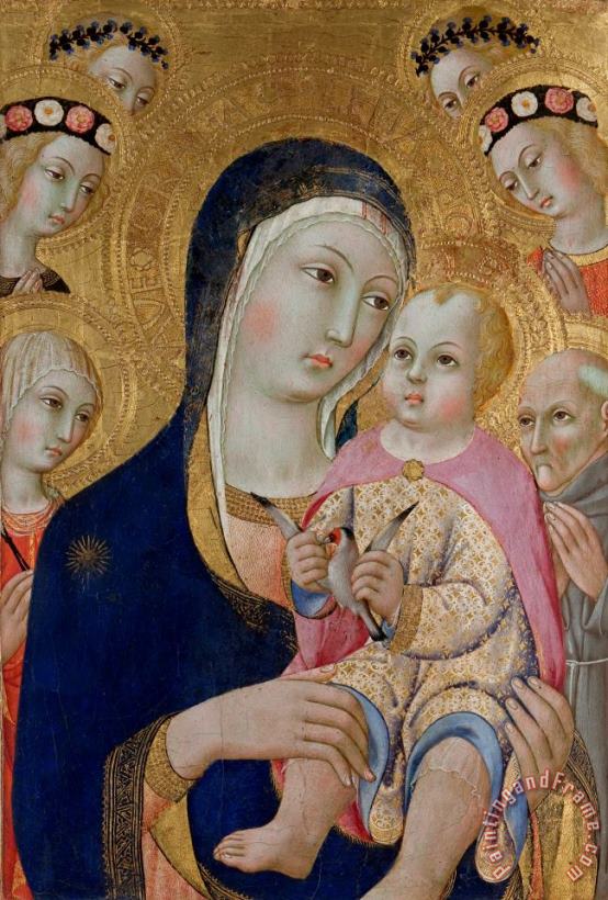 Madonna with Child, Saints Apollonia And Bernardino And Four Angels painting - Sano di Pietro Madonna with Child, Saints Apollonia And Bernardino And Four Angels Art Print