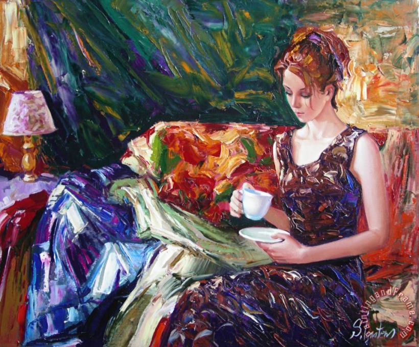 Evening coffee painting - Sergey Ignatenko Evening coffee Art Print