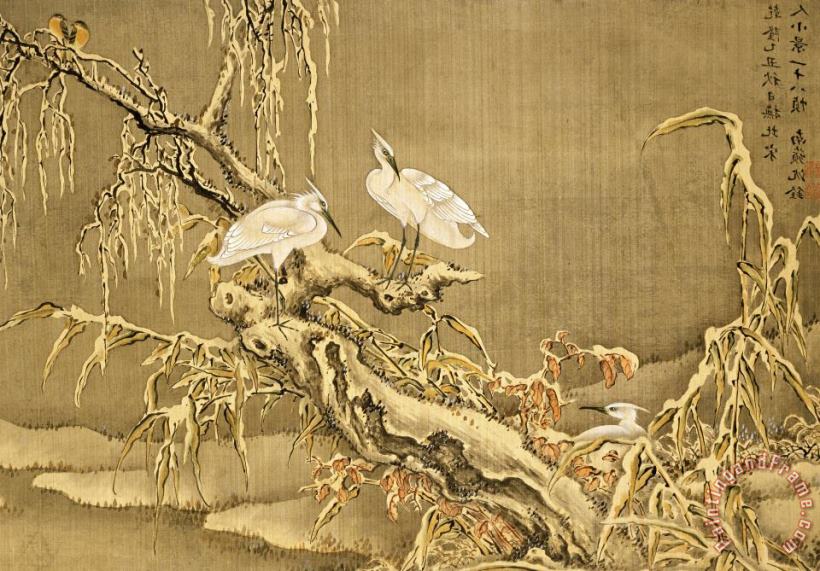 Shen Nanpin Album of Birds And Animals (wintry Storks) Art Painting