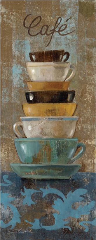 Antique Coffee Cups I painting - Silvia Vassileva Antique Coffee Cups I Art Print