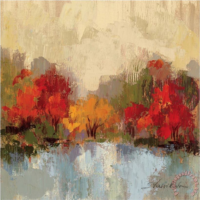 Fall Riverside I painting - Silvia Vassileva Fall Riverside I Art Print
