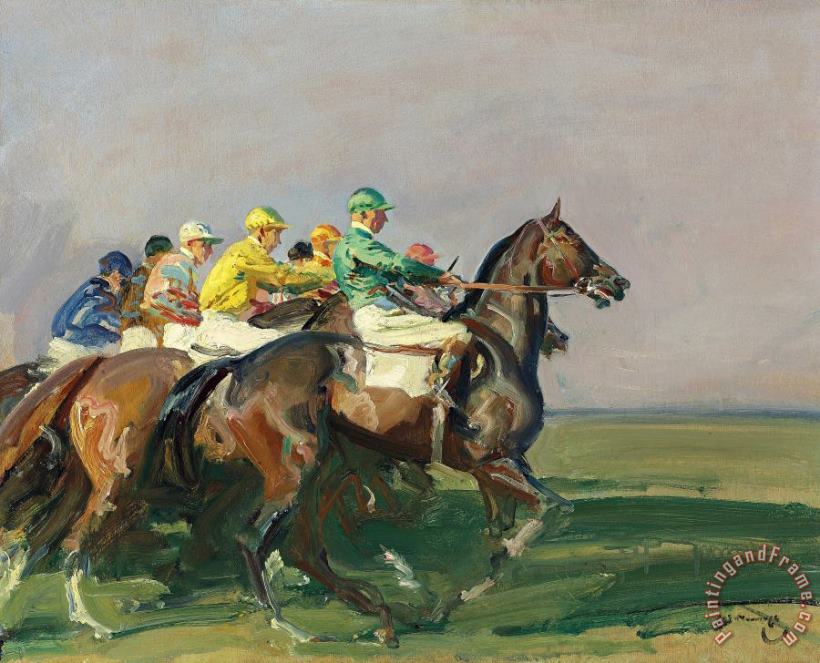 A Start at Newmarket painting - Sir Alfred James Munnings A Start at Newmarket Art Print