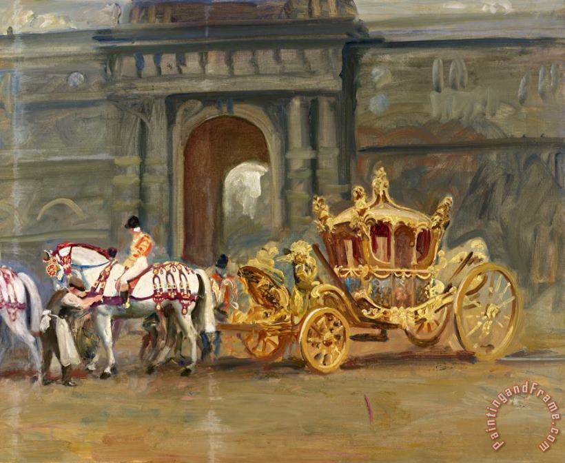 Sir Alfred James Munnings The Gold State Coach at The Royal Mews Art Painting
