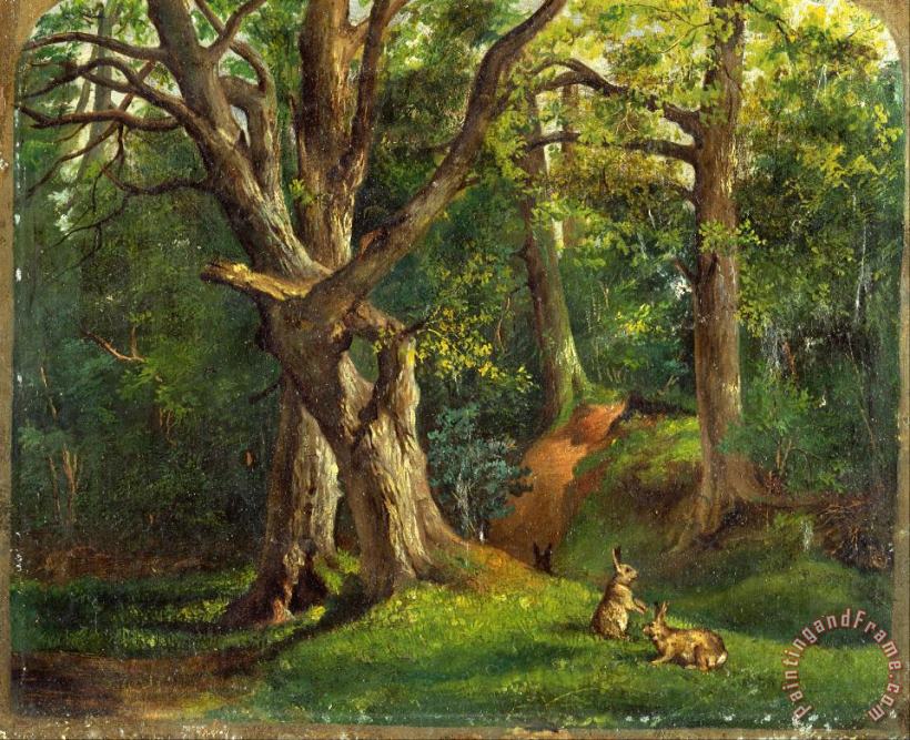 Sir Hubert von Herkomer Woodland Scene with Rabbits Art Painting