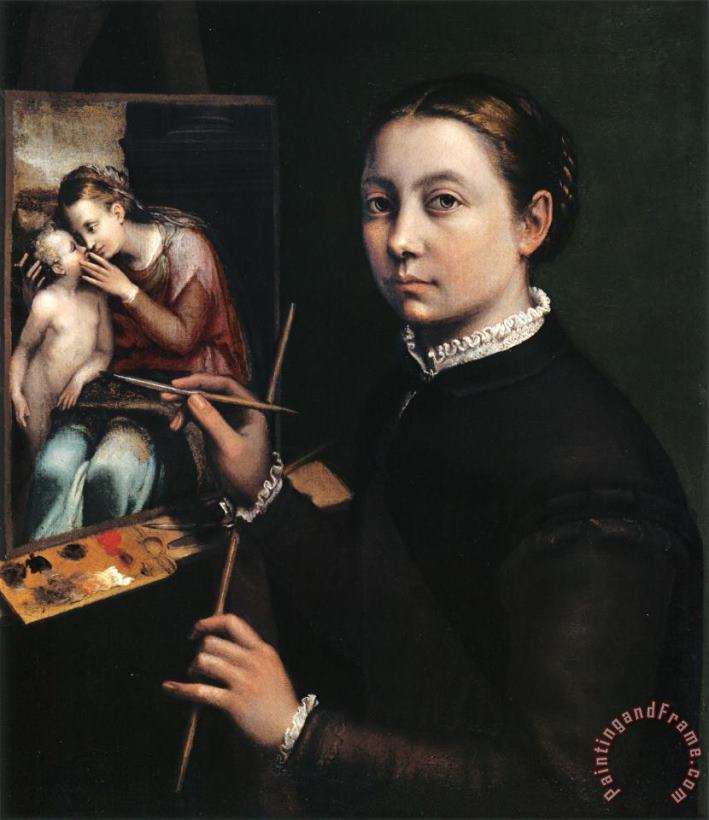 Sofonisba Anguissola Self Portrait at The Easel Painting a Devotional Panel Art Painting