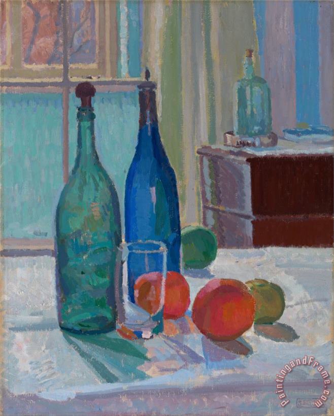 Spencer Frederick Gore Blue And Green Bottles And Oranges Art Painting