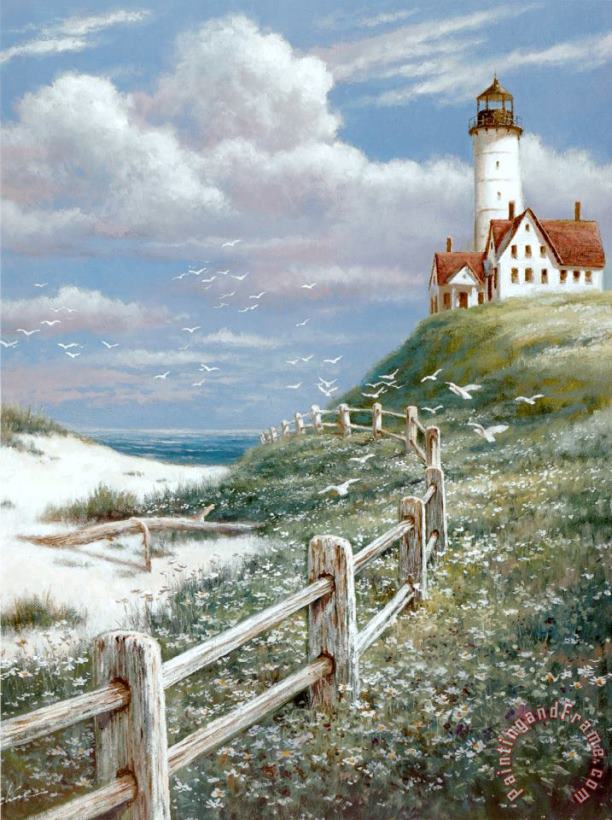 Lighthouse with Fence painting - T. C. Chiu Lighthouse with Fence Art Print