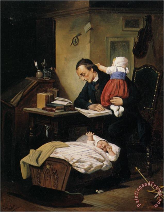The Busy Father painting - Theodor Alexander Weber The Busy Father Art Print