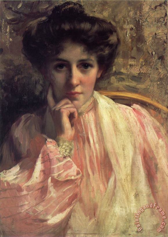 Thomas Benjamin Kennington Portrait of a Lady in a Pink Dress Art Painting