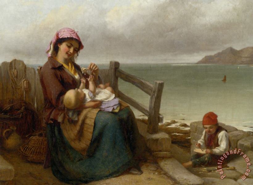 Thomas Brooks Mother And Child by The Seaside Art Print
