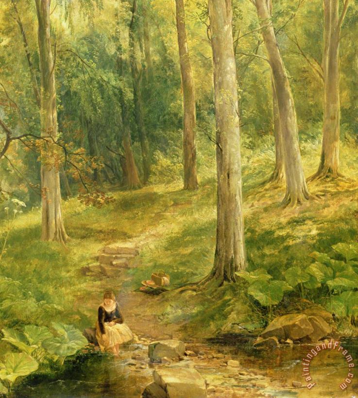 Thomas Creswick Young Girl Bathing Her Feet Art Painting