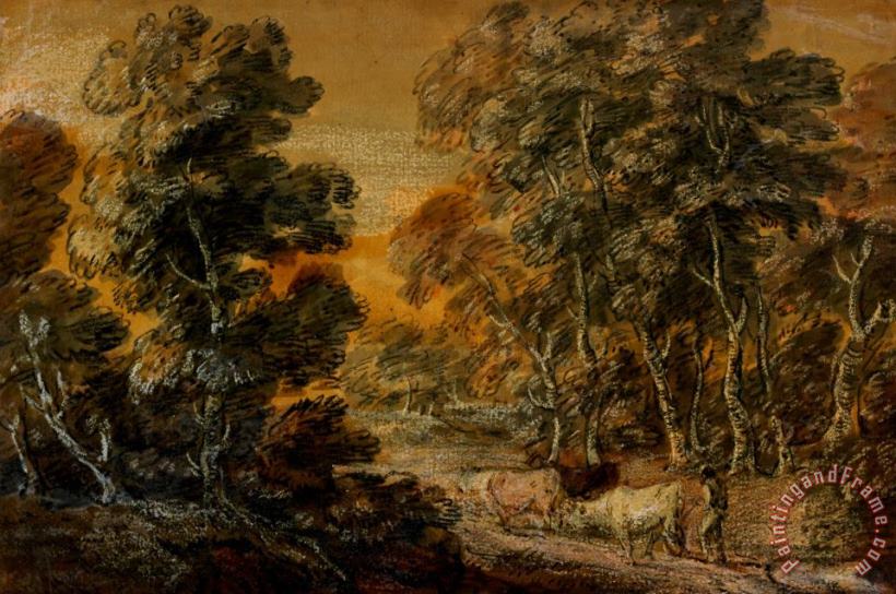 Thomas Gainsborough Wooded Landscape With Herdsman And Cattle Art Painting