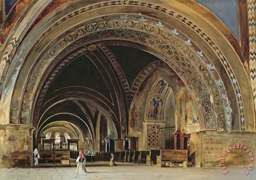 The Interior of the Lower Basilica of St. Francis of Assisi painting - Thomas Hartley Cromek The Interior of the Lower Basilica of St. Francis of Assisi Art Print