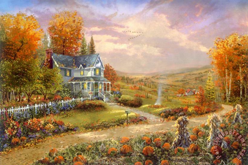 Thomas Kinkade Autumn at Apple Hill Art Painting