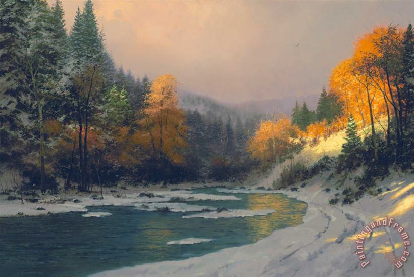 Autumn Snow painting - Thomas Kinkade Autumn Snow Art Print