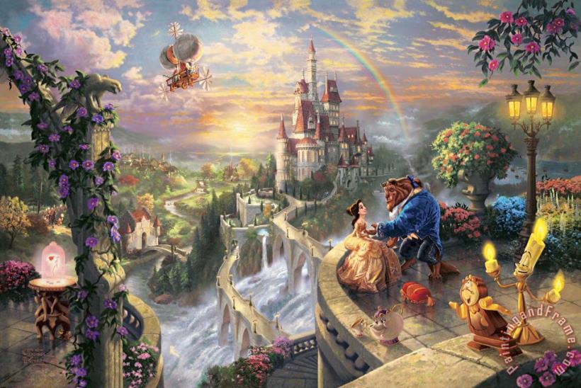 Thomas Kinkade Beauty And The Beast Falling in Love Art Painting