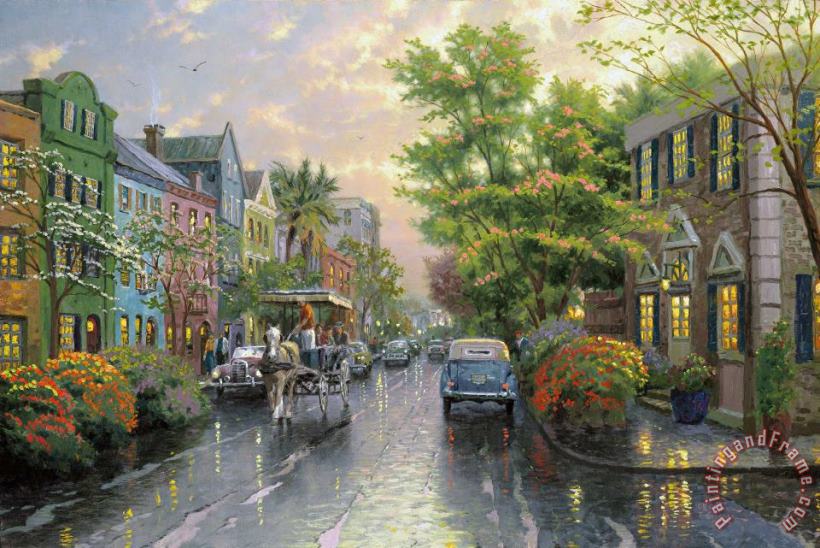 Thomas Kinkade Charleston, Sunset on Rainbow Row Art Print