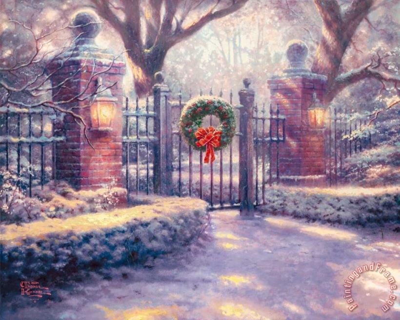 Christmas Gate painting - Thomas Kinkade Christmas Gate Art Print