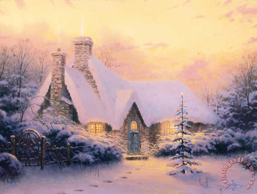 Christmas Tree Cottage painting - Thomas Kinkade Christmas Tree Cottage Art Print