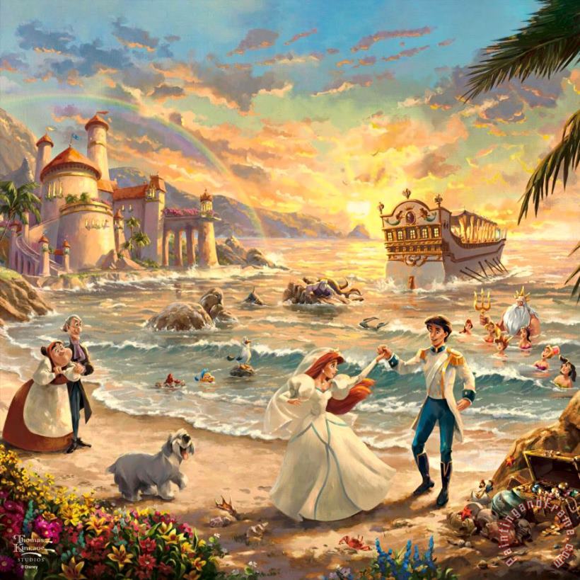 Thomas Kinkade Disney The Little Mermaid Celebration of Love Art Painting