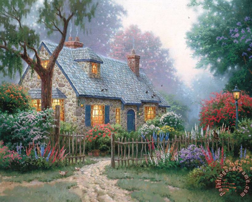 Foxglove Cottage painting - Thomas Kinkade Foxglove Cottage Art Print